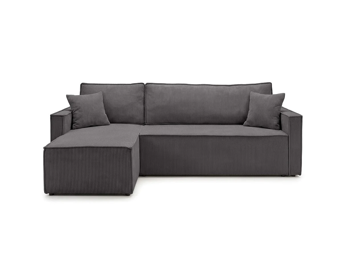 Canapé dangle réversible convertible 4 places FARAH avec coffre en velours côtelé - Gris anthracite