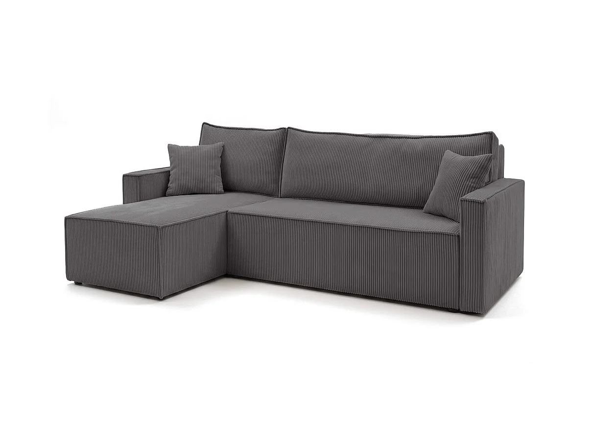 Canapé dangle réversible convertible 4 places FARAH avec coffre en velours côtelé - Gris anthracite