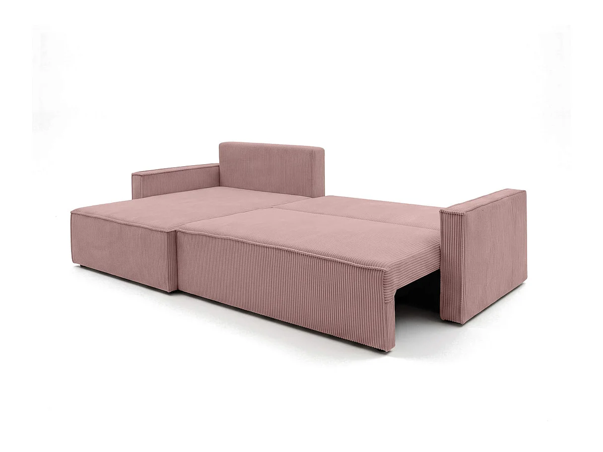 Canapé d'angle max FARAH réversible convertible 5 places avec coffre en velours côtelé - Rose