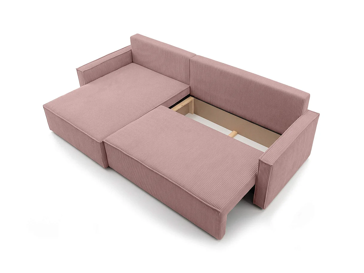 Canapé d'angle max FARAH réversible convertible 5 places avec coffre en velours côtelé - Rose