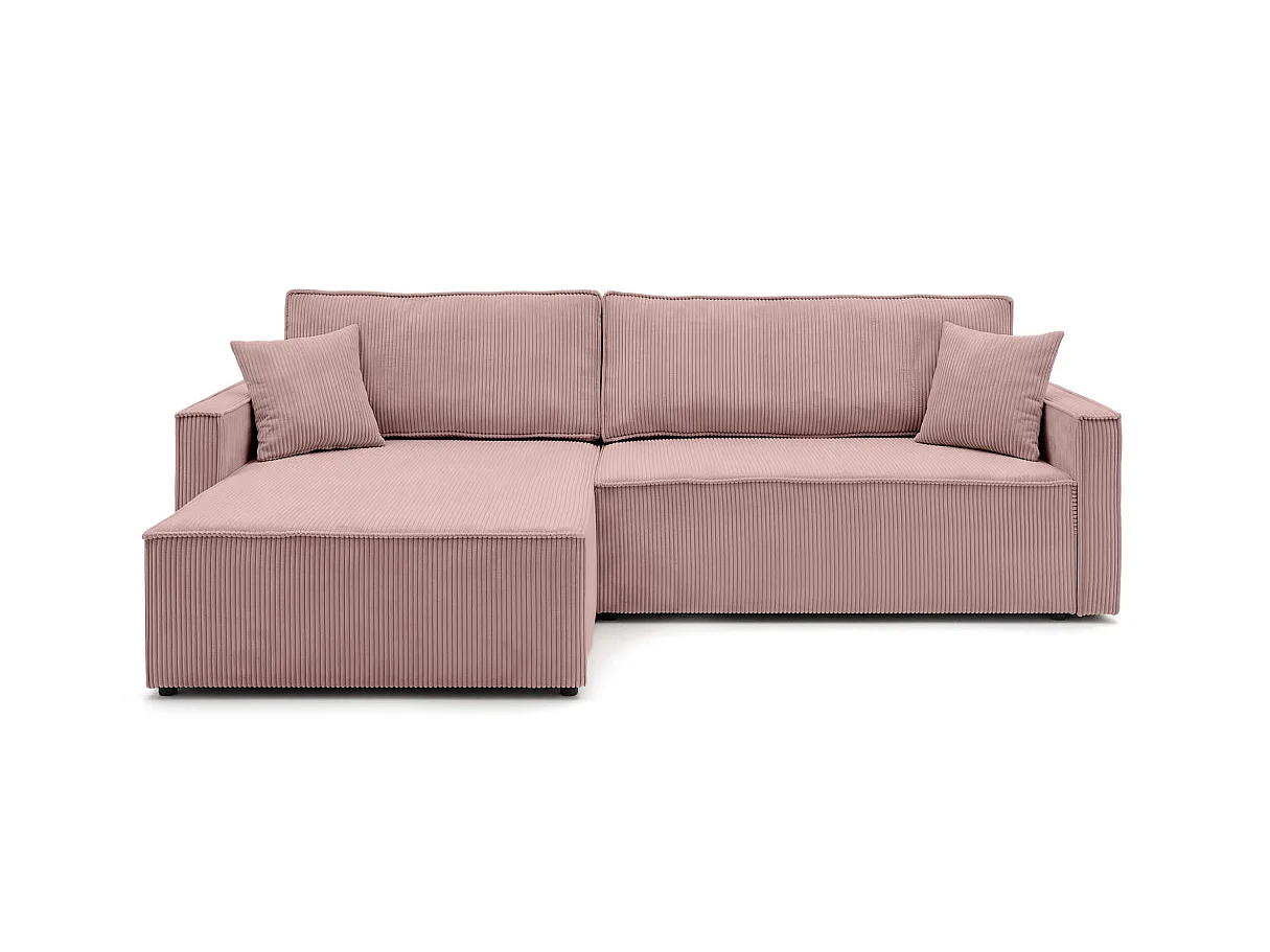 Canapé d'angle max FARAH réversible convertible 5 places avec coffre en velours côtelé - Rose