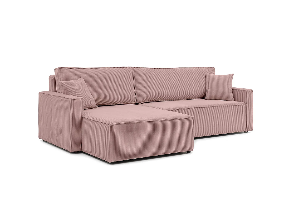 Canapé d'angle max FARAH réversible convertible 5 places avec coffre en velours côtelé - Rose