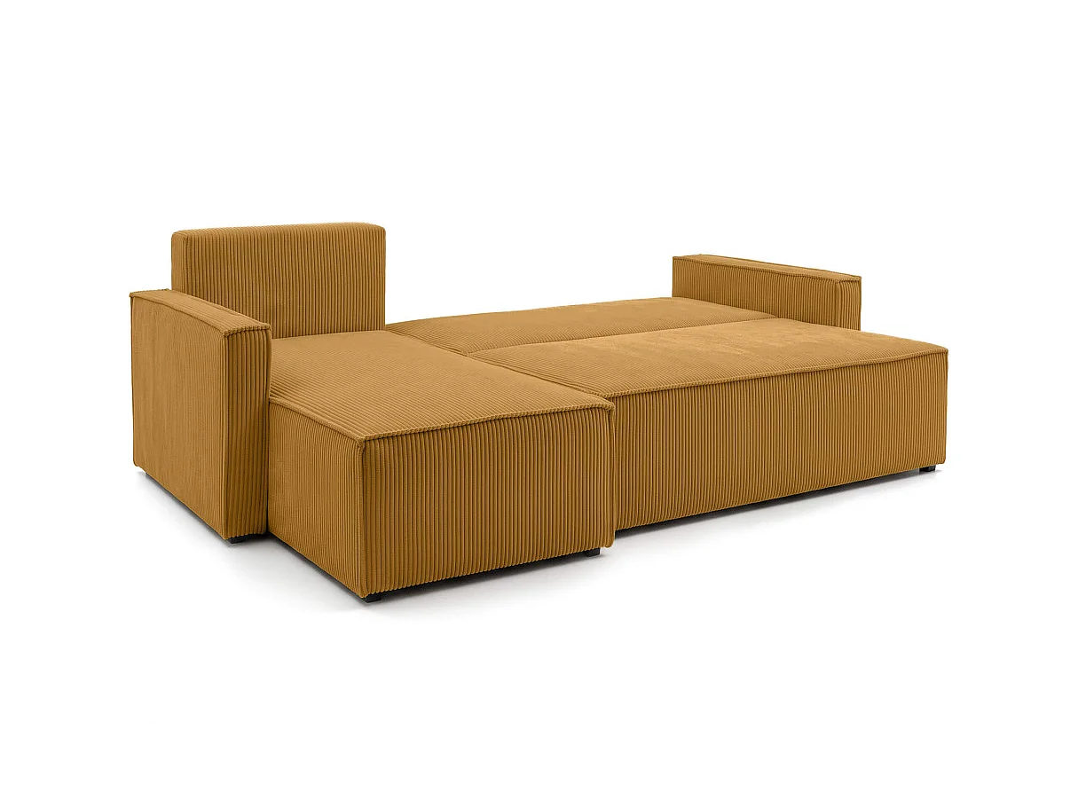 Canapé dangle réversible convertible 4 places FARAH avec coffre en velours côtelé - Jaune