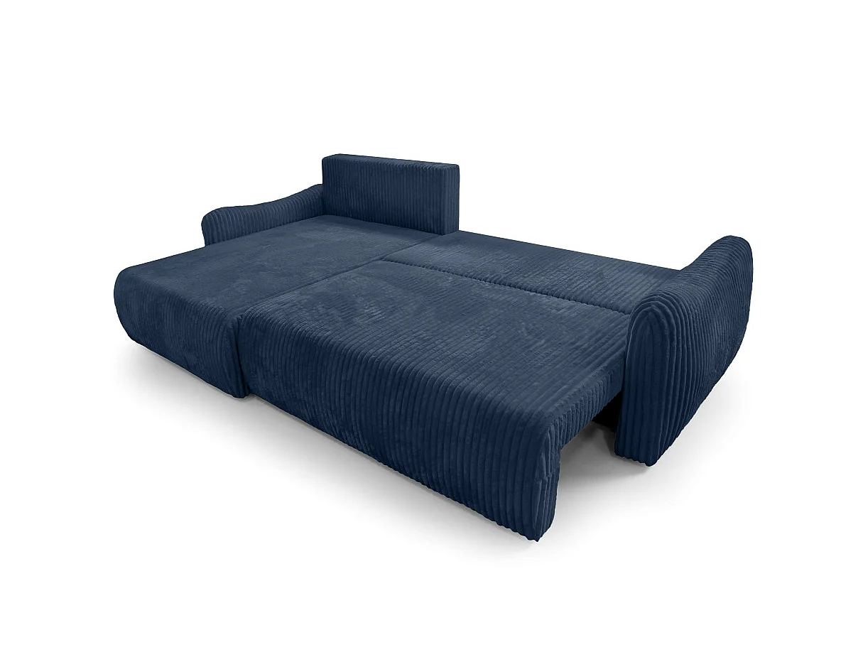 Canapé d'angle APOLINE réversible convertible avec coffre en velours côtelé - Bleu foncé