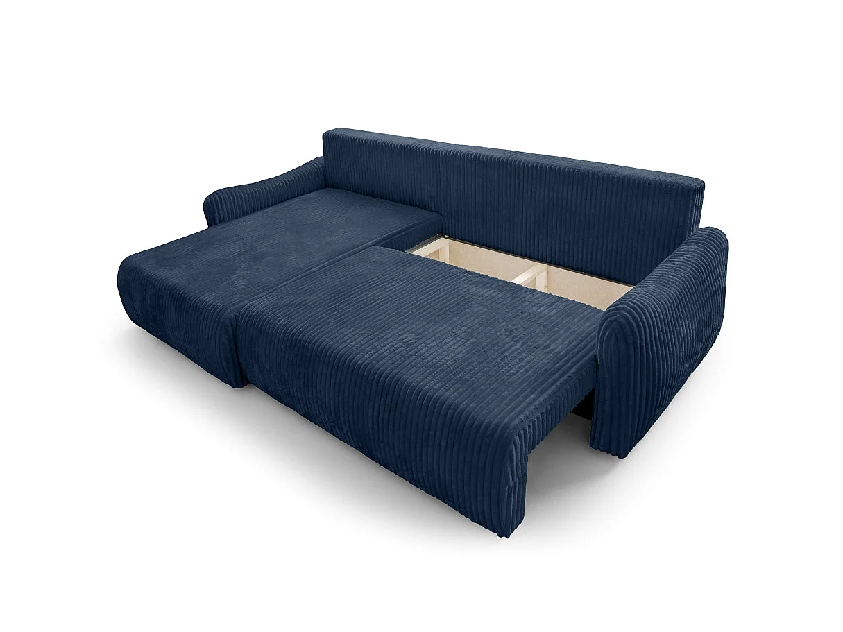 Canapé d'angle APOLINE réversible convertible avec coffre en velours côtelé - Bleu foncé