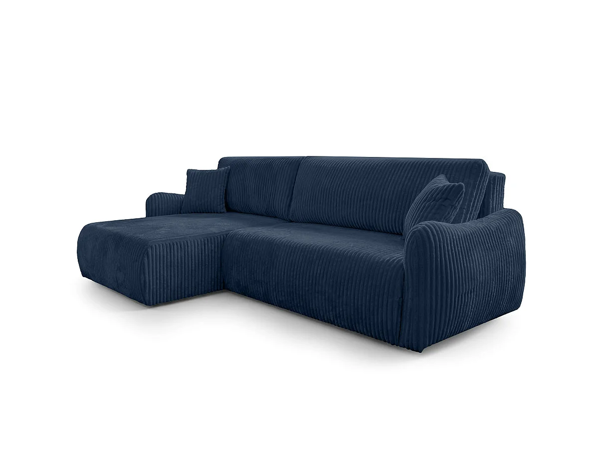 Canapé d'angle APOLINE réversible convertible avec coffre en velours côtelé - Bleu foncé