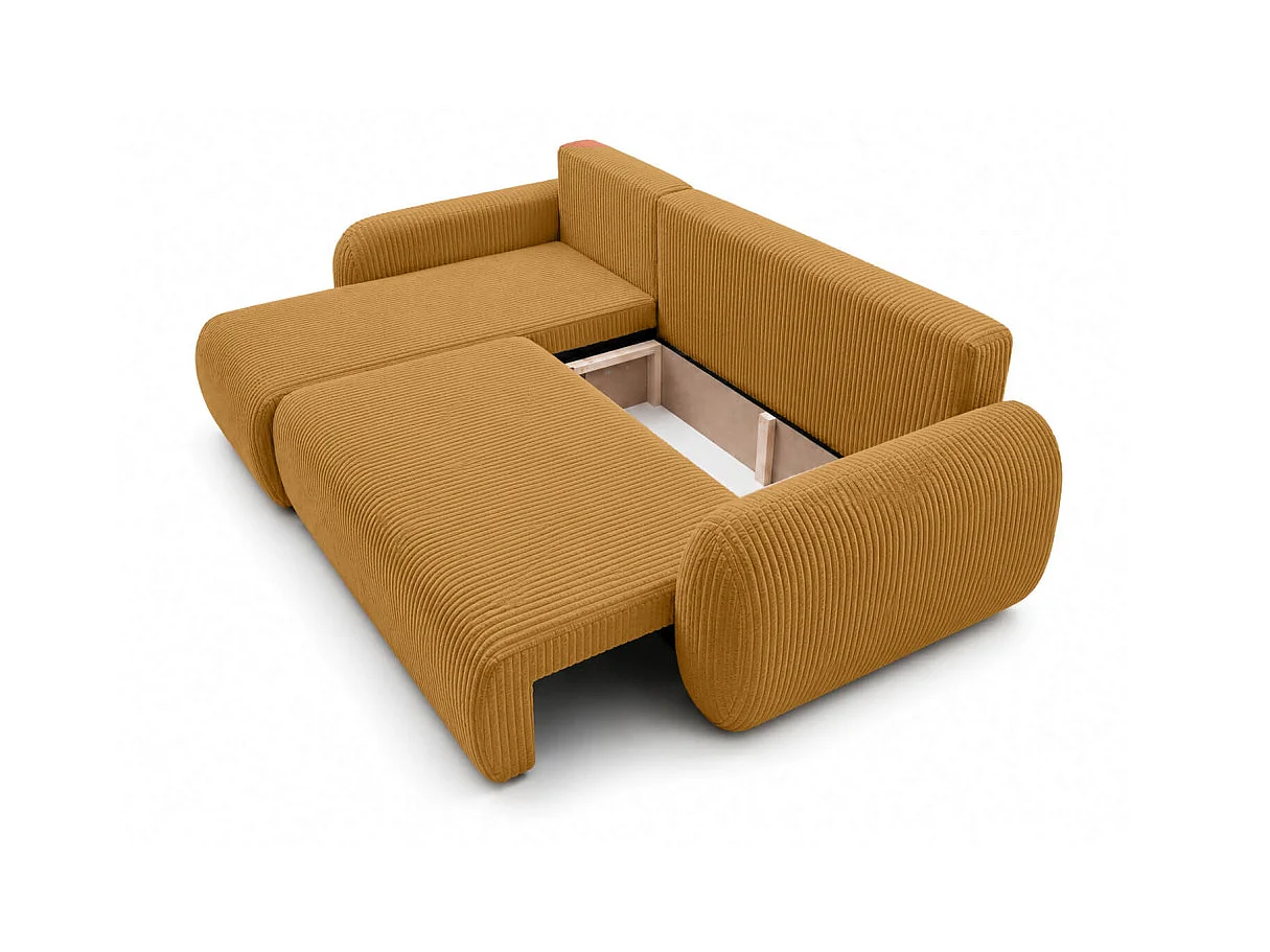 Canapé dangle convertible et réversible ALYA avec coffre en velours côtelé - Jaune