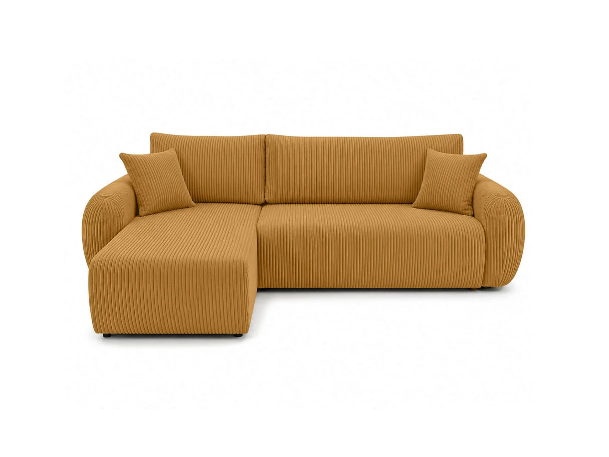 Canapé dangle convertible et réversible ALYA avec coffre en velours côtelé - Jaune