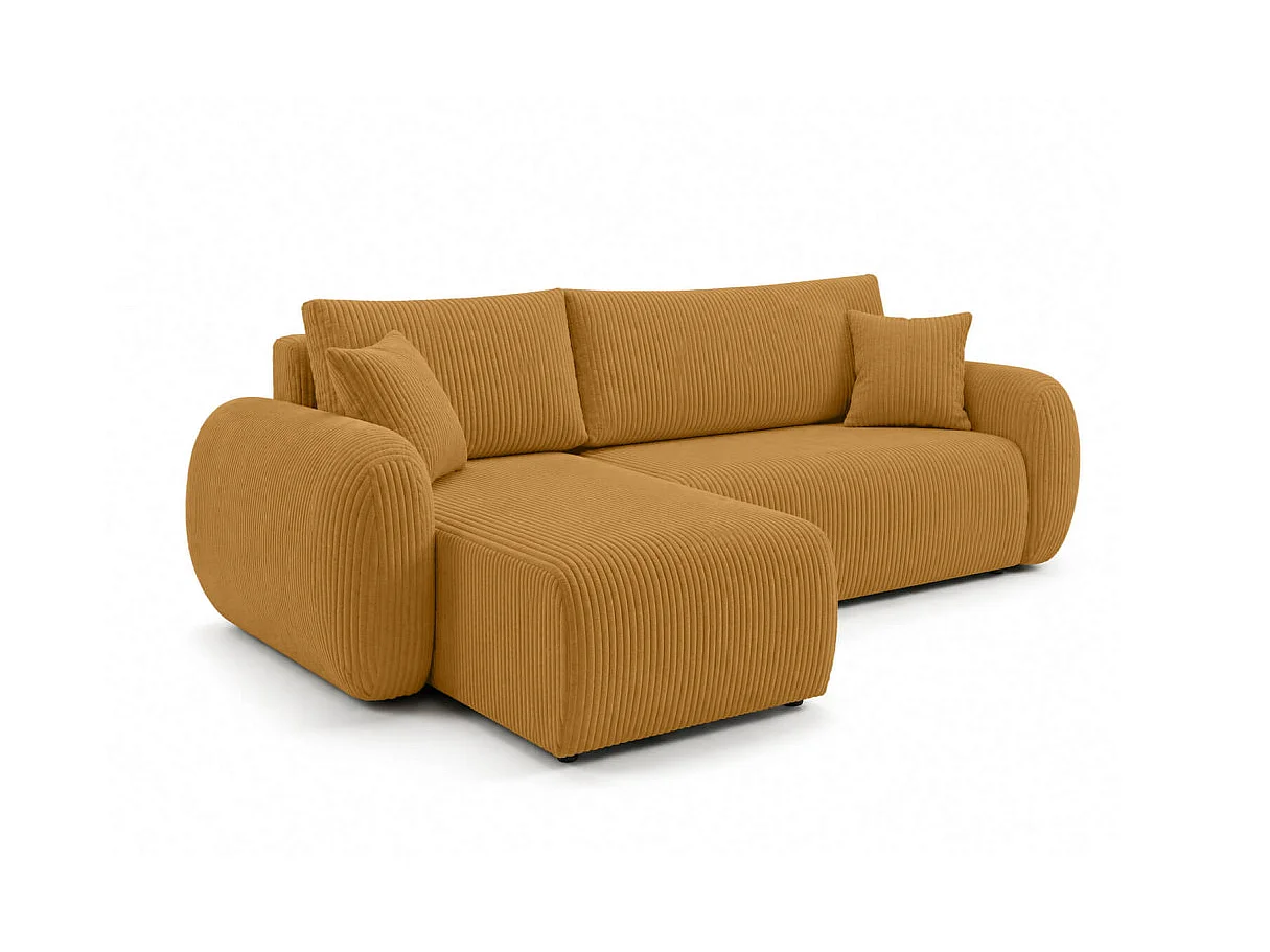 Canapé dangle convertible et réversible ALYA avec coffre en velours côtelé - Jaune