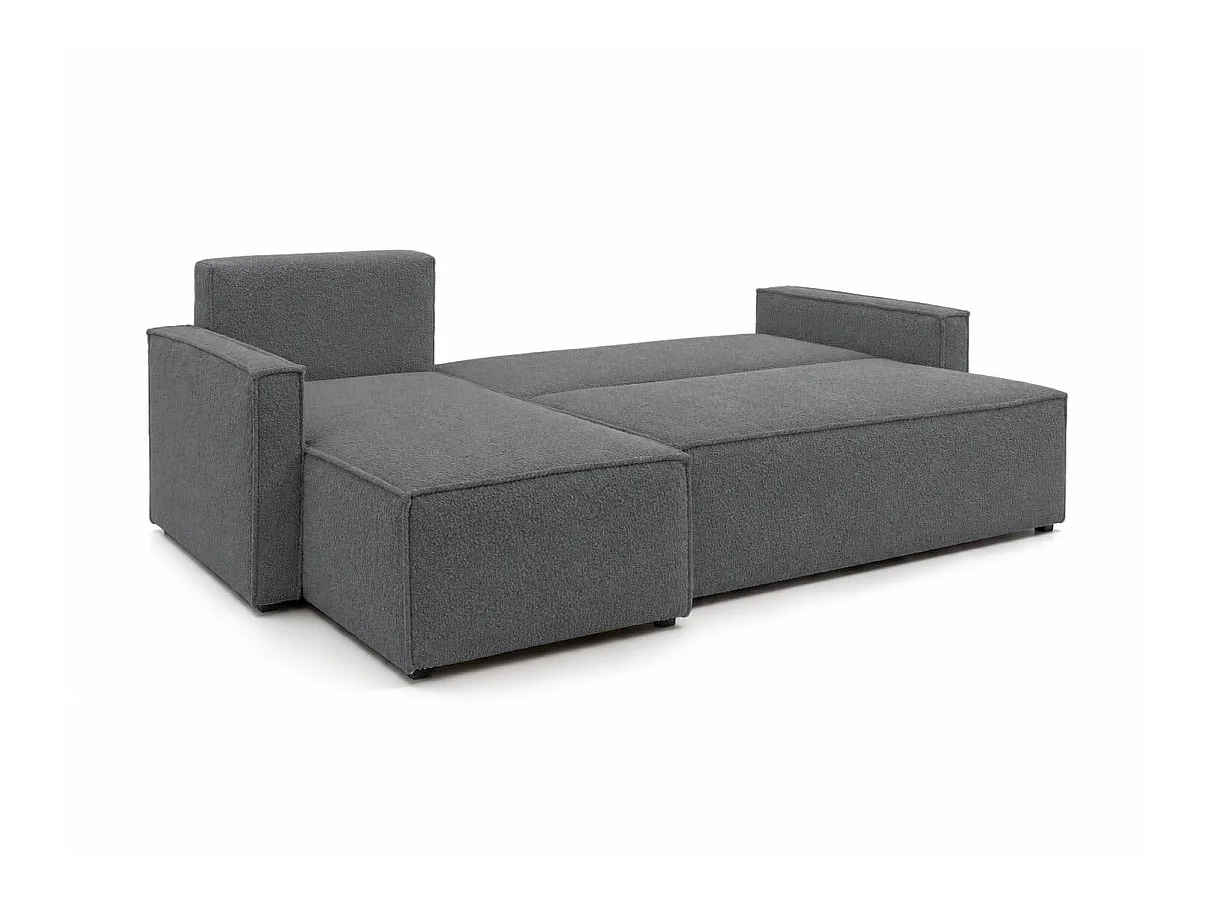 Canapé d'angle convertible 4p FARAH réversible avec coffre en tissu bouclette texturé Gris anthracite