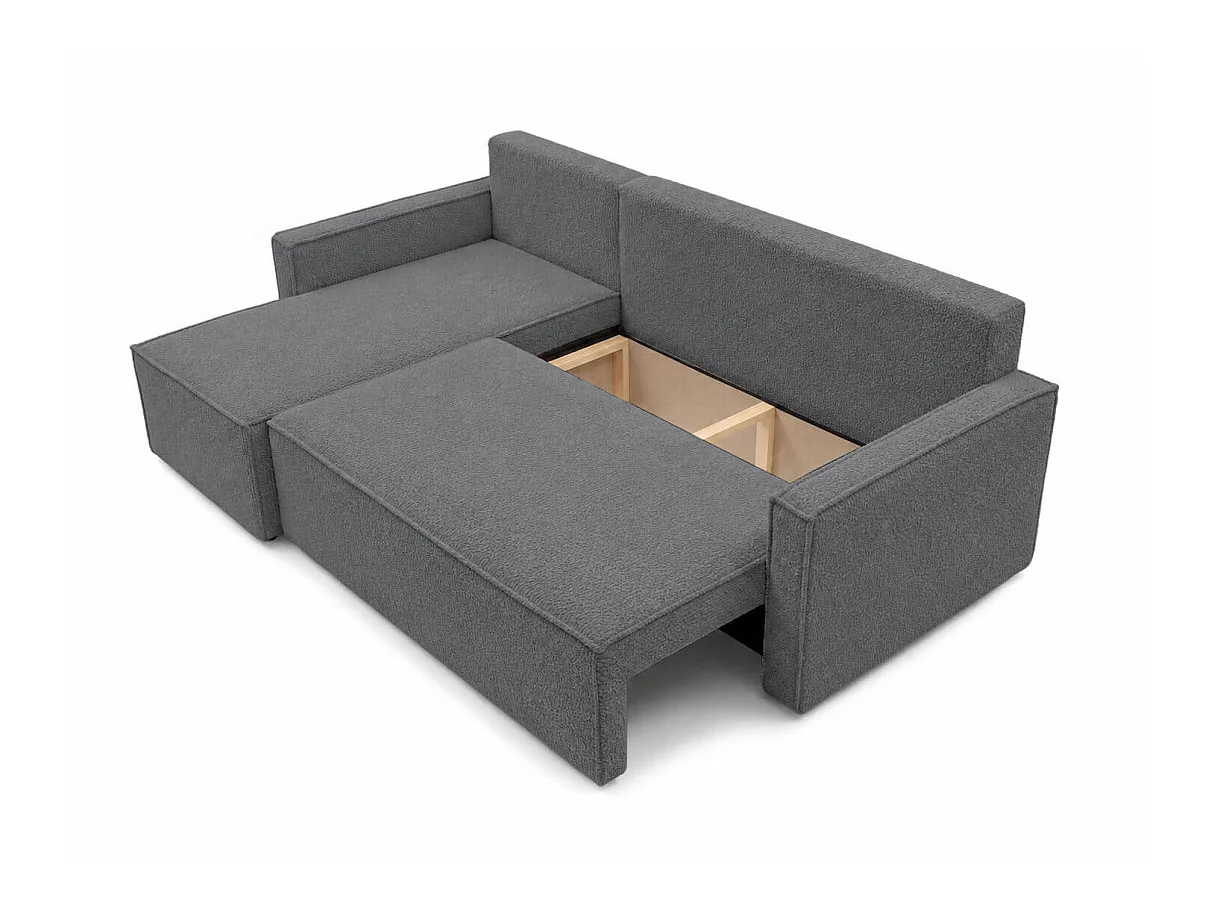 Canapé d'angle convertible 4p FARAH réversible avec coffre en tissu bouclette texturé Gris anthracite