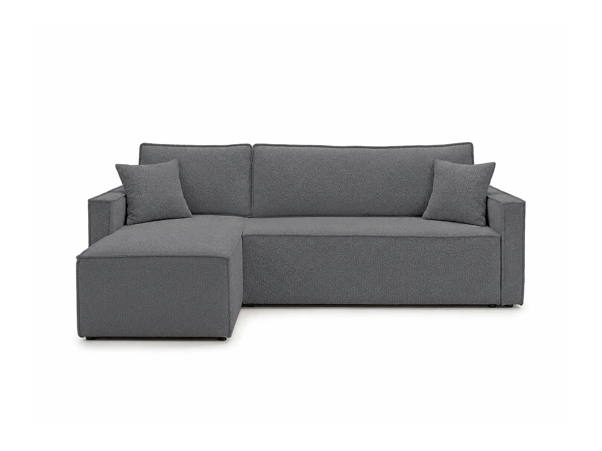 Canapé d'angle convertible 4p FARAH réversible avec coffre en tissu bouclette texturé Gris anthracite