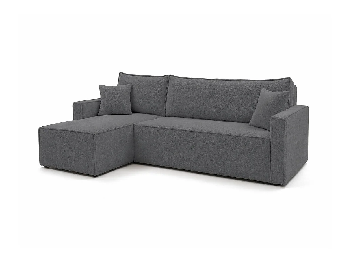Canapé d'angle convertible 4p FARAH réversible avec coffre en tissu bouclette texturé Gris anthracite