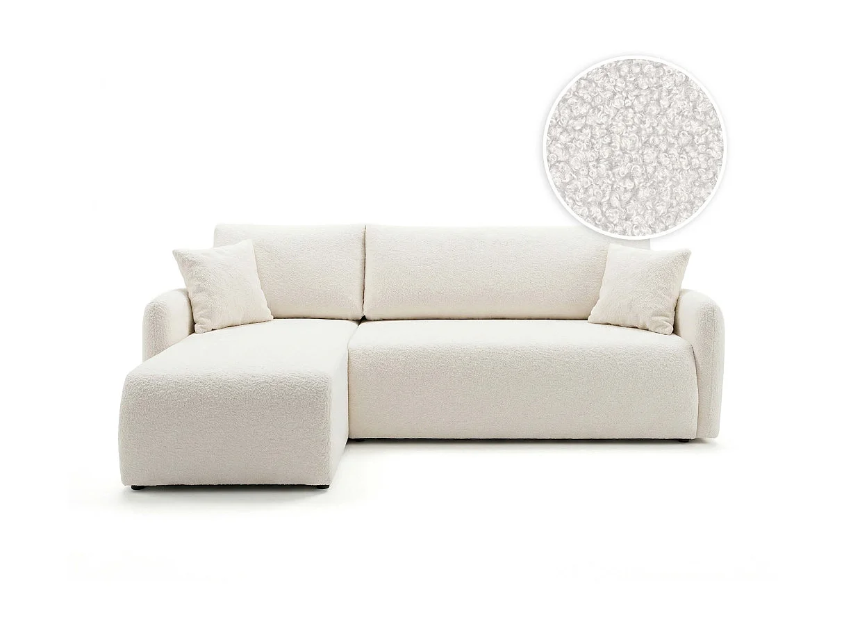 Canapé dangle convertible réversible ALYA avec coffre en tissu bouclette - Blanc