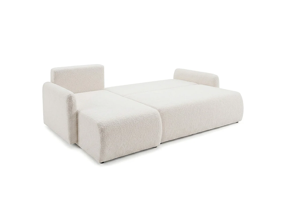 Canapé dangle convertible réversible ALYA avec coffre en tissu bouclette - Blanc