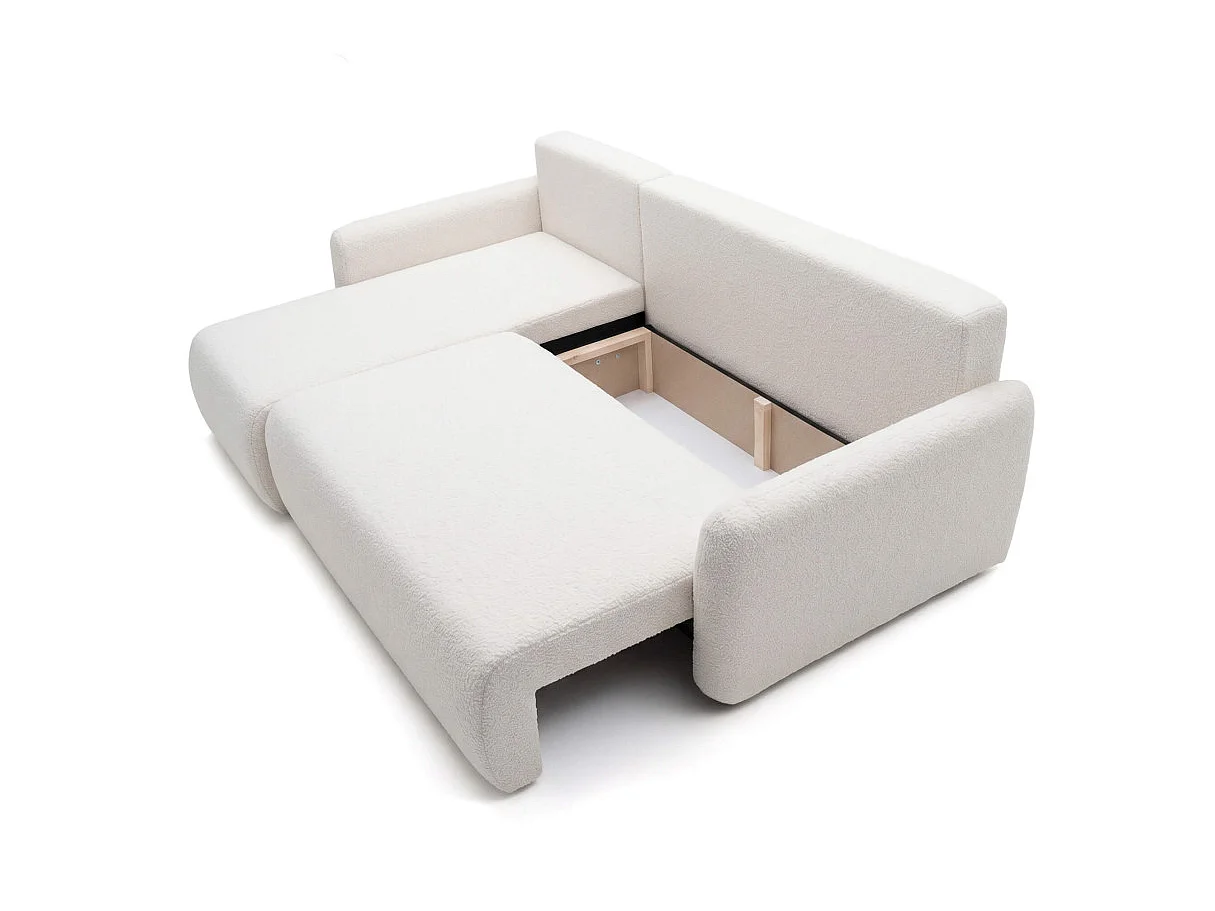 Canapé dangle convertible réversible ALYA avec coffre en tissu bouclette - Blanc