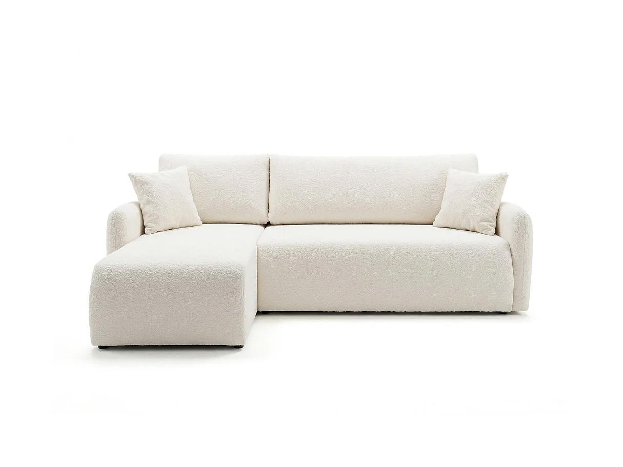 Canapé dangle convertible réversible ALYA avec coffre en tissu bouclette - Blanc
