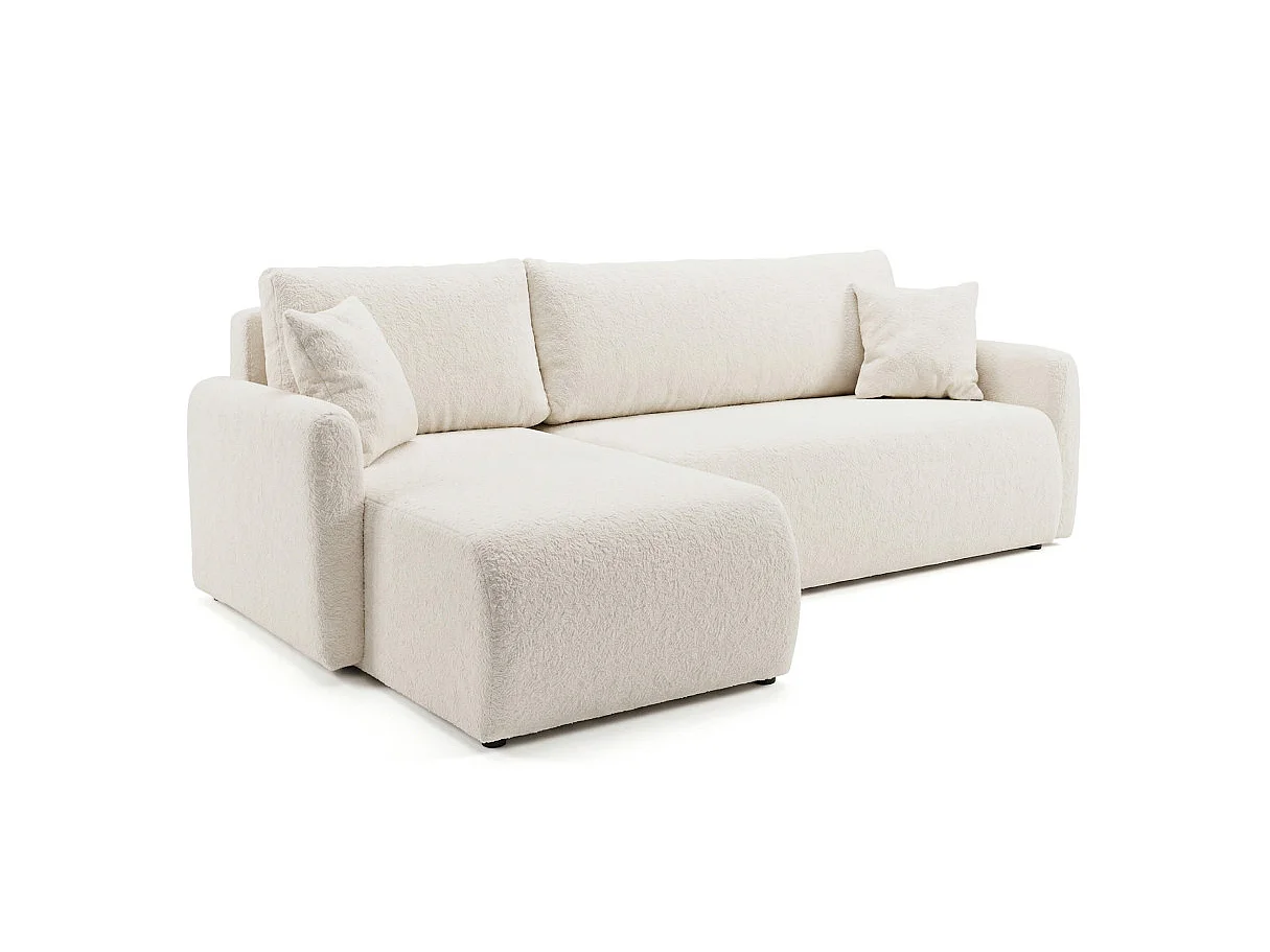 Canapé dangle convertible réversible ALYA avec coffre en tissu bouclette - Blanc