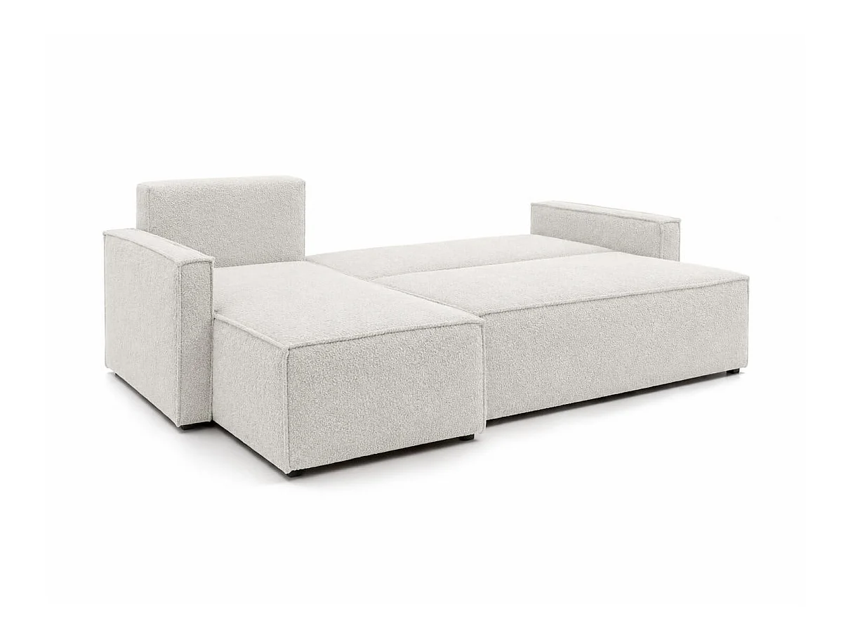 Canapé d'angle convertible 4 places FARAH réversible avec coffre en tissu bouclette texturé - Blanc