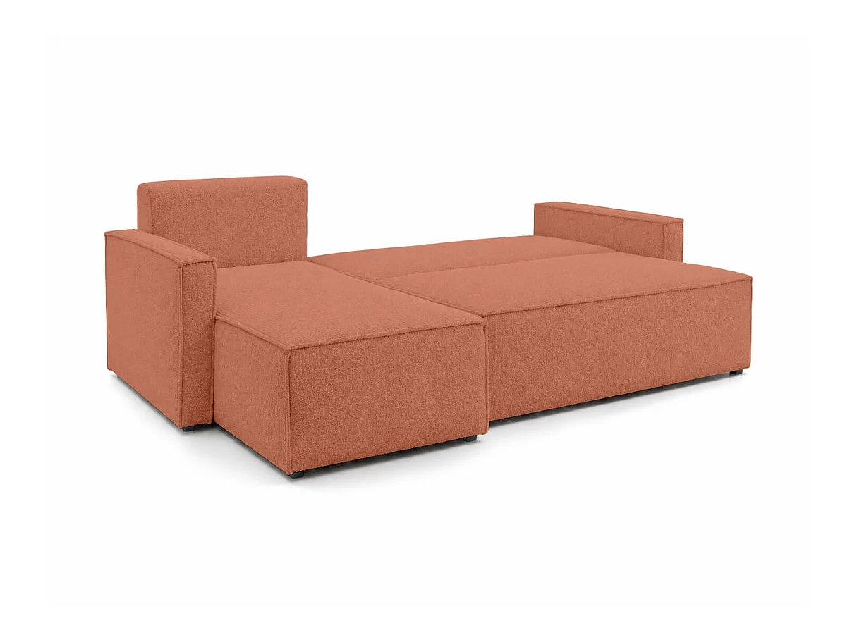 Canapé d'angle réversible convertible 4 places FARAH en tissu bouclette généreuse - Terracotta