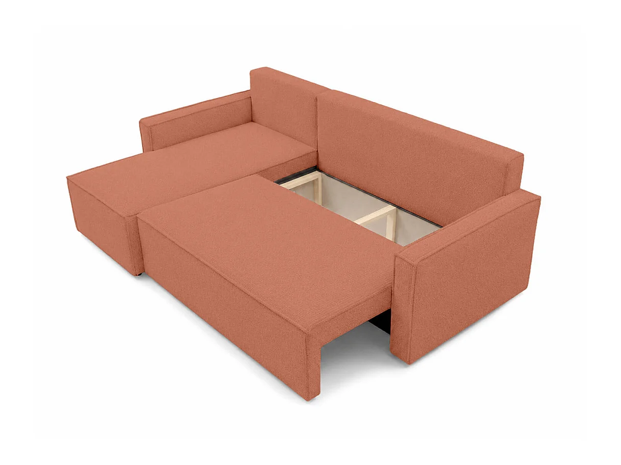 Canapé d'angle réversible convertible 4 places FARAH en tissu bouclette généreuse - Terracotta