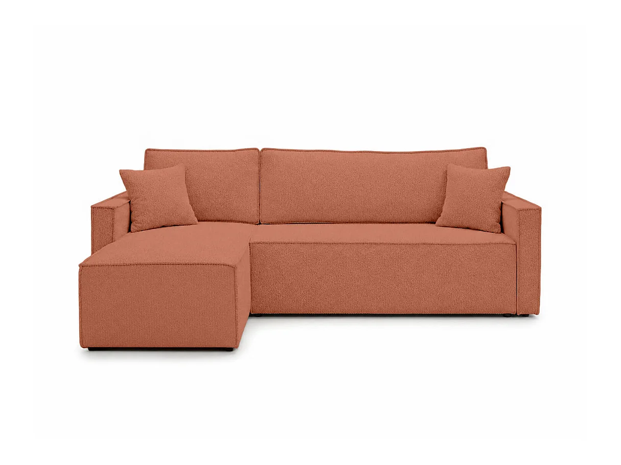 Canapé d'angle réversible convertible 4 places FARAH en tissu bouclette généreuse - Terracotta
