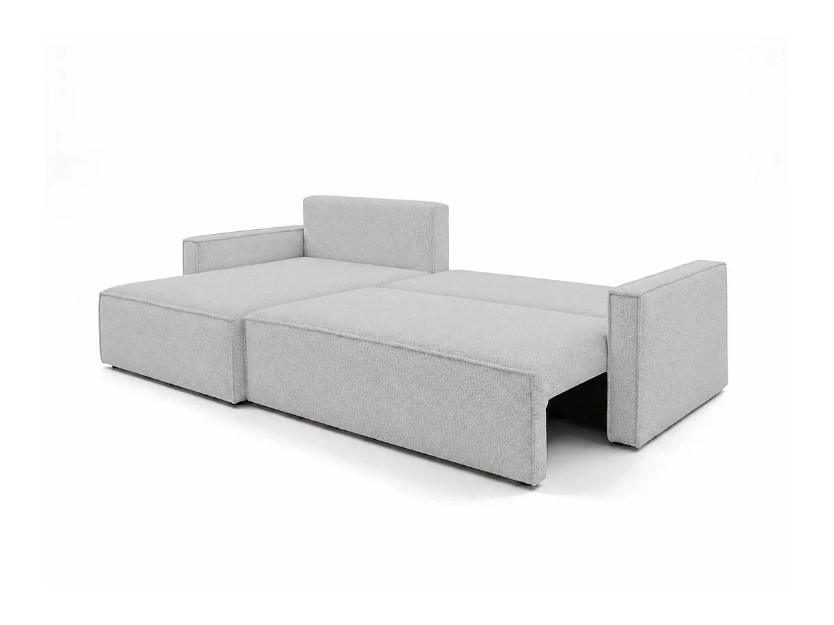 Canapé d'angle max réversible FARAH convertible 5 places avec coffre en tissu bouclette gris clair