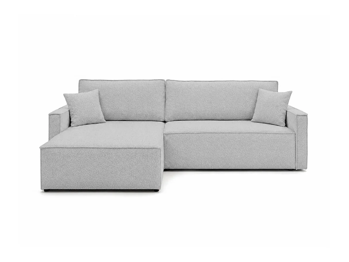 Canapé d'angle max réversible FARAH convertible 5 places avec coffre en tissu bouclette gris clair