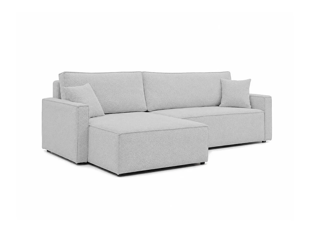 Canapé d'angle max réversible FARAH convertible 5 places avec coffre en tissu bouclette gris clair