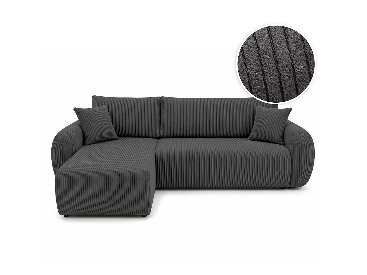 Canapé dangle convertible et réversible ALYA avec coffre en velours côtelé - Gris