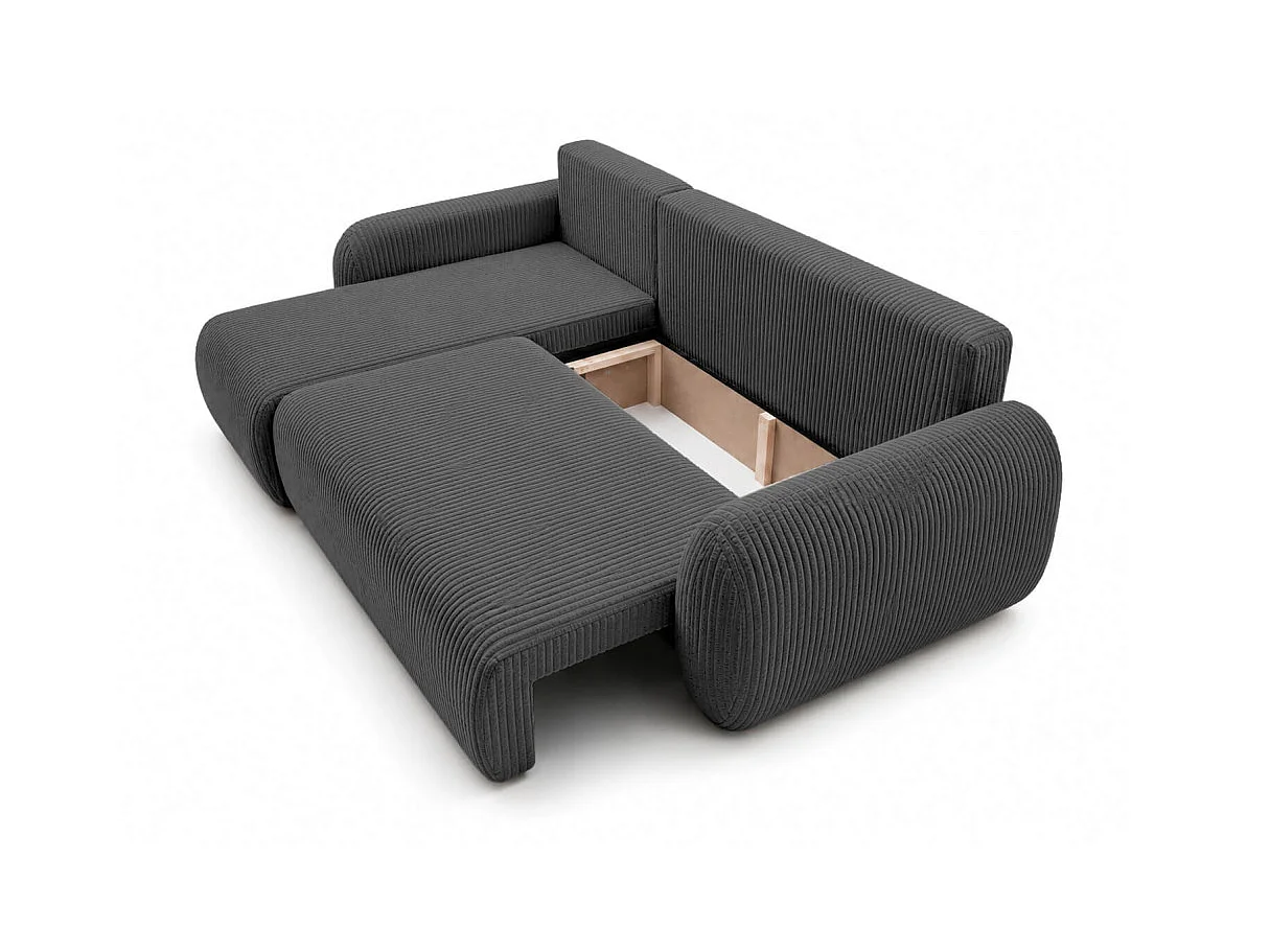 Canapé dangle convertible et réversible ALYA avec coffre en velours côtelé - Gris