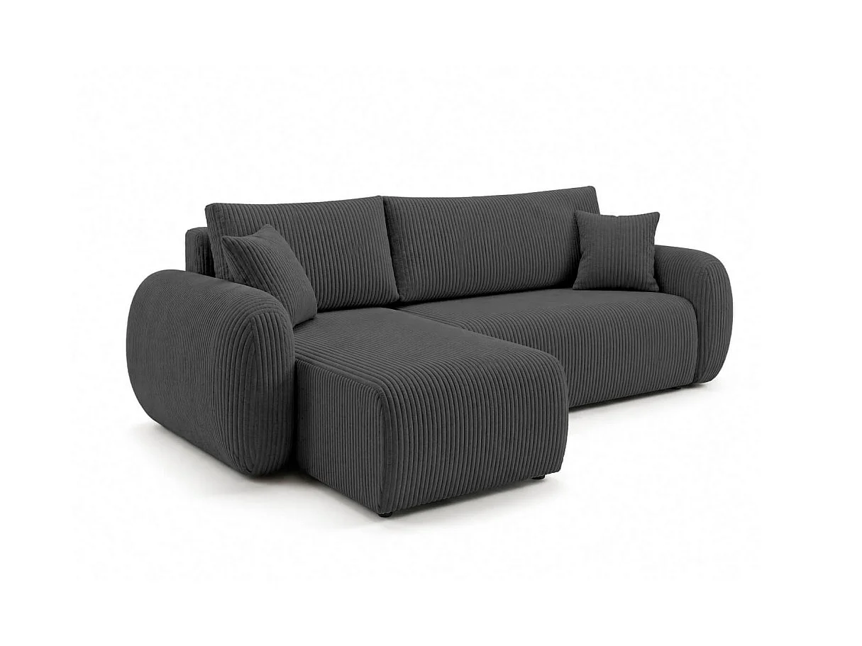 Canapé dangle convertible et réversible ALYA avec coffre en velours côtelé - Gris