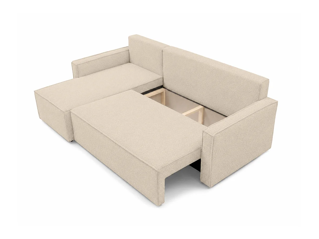 Canapé d'angle réversible convertible 4 places FARAH en tissu bouclette généreuse - Beige