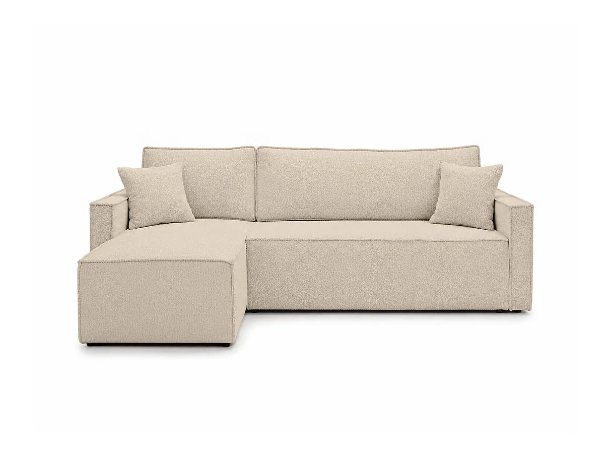 Canapé d'angle réversible convertible 4 places FARAH en tissu bouclette généreuse - Beige