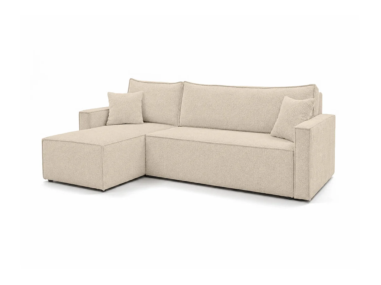 Canapé d'angle réversible convertible 4 places FARAH en tissu bouclette généreuse - Beige