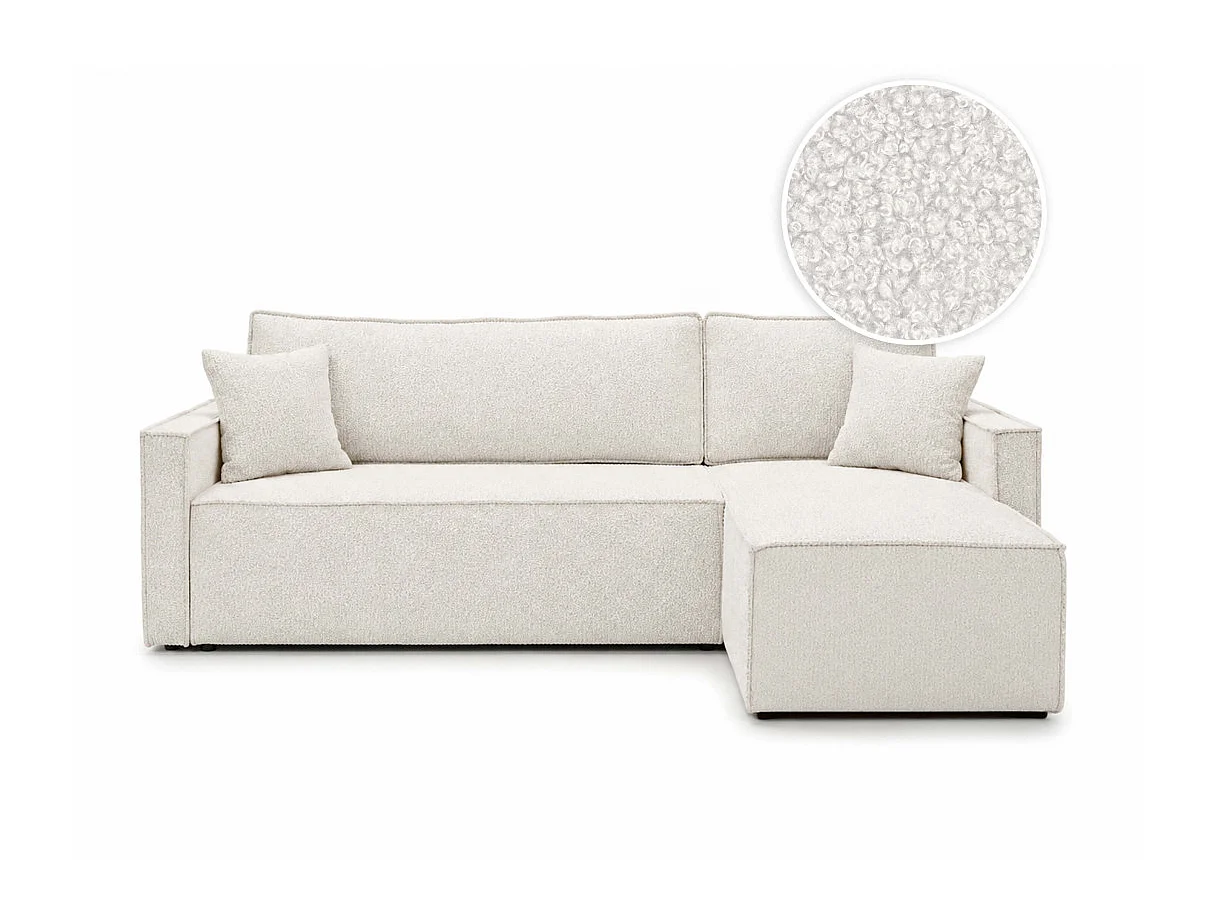 Canapé d'angle réversible convertible 4 places FARAH en tissu bouclette généreuse - Blanc
