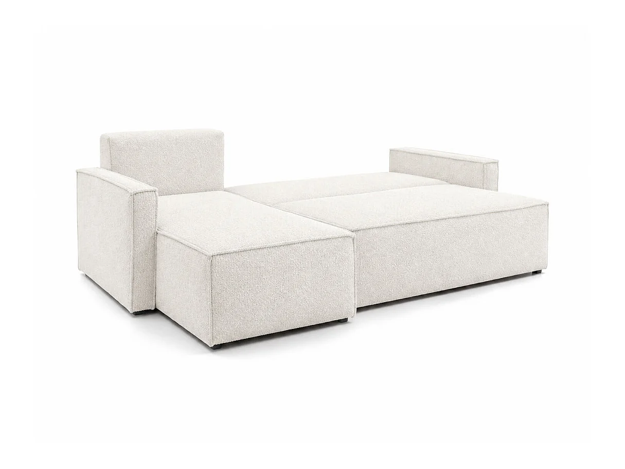 Canapé d'angle réversible convertible 4 places FARAH en tissu bouclette généreuse - Blanc