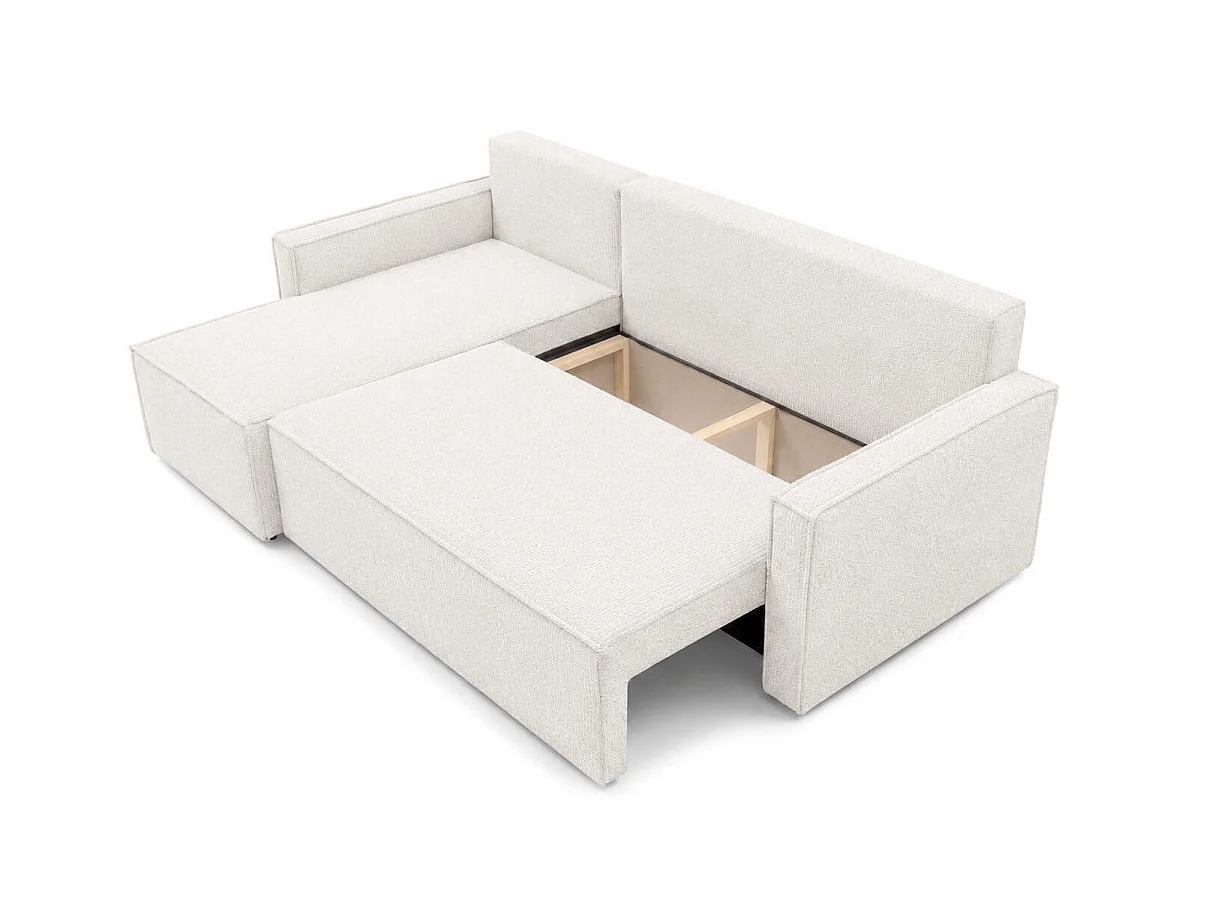 Canapé d'angle réversible convertible 4 places FARAH en tissu bouclette généreuse - Blanc