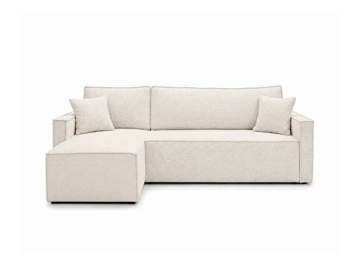 Canapé d'angle réversible convertible 4 places FARAH en tissu bouclette généreuse - Blanc