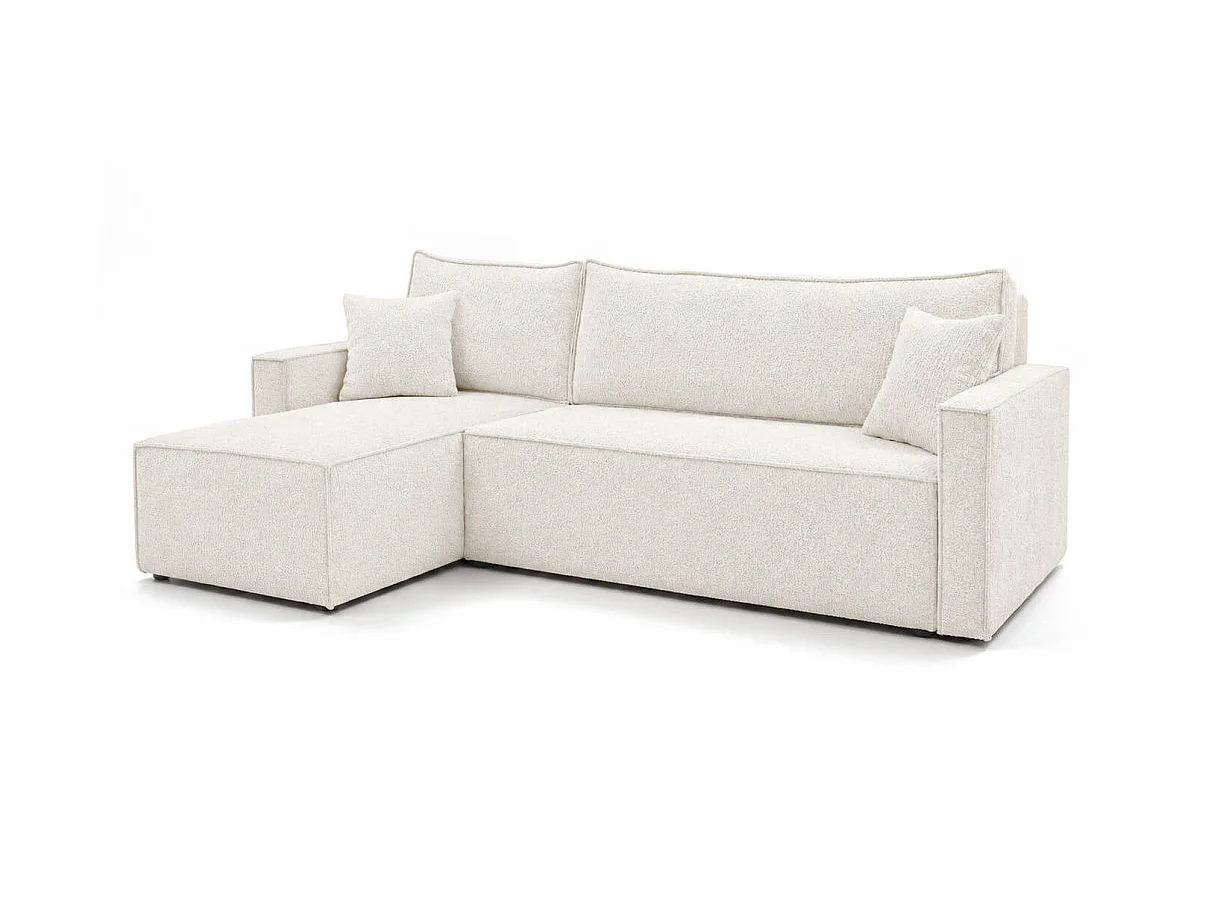 Canapé d'angle réversible convertible 4 places FARAH en tissu bouclette généreuse - Blanc