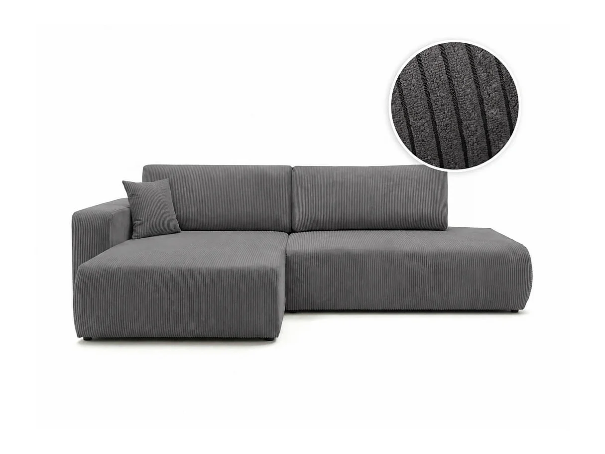 Canapé d'angle ALYA max fixe et convertible en velours côtelé - Gris anthracite - gauche