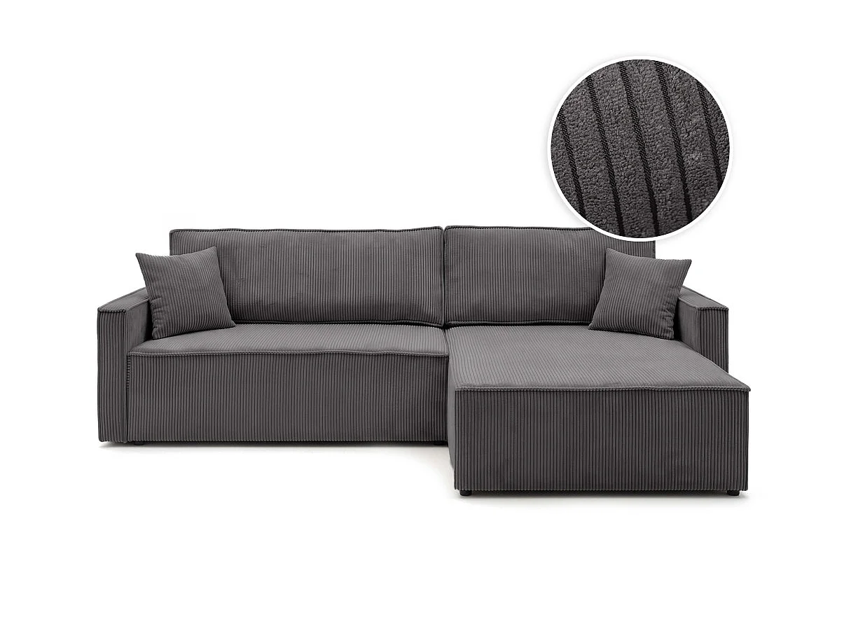 Canapé d'angle max FARAH réversible convertible 5 places avec coffre en velours côtelé - Gris anthracite
