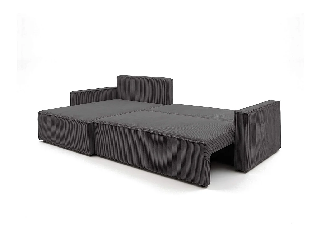 Canapé d'angle max FARAH réversible convertible 5 places avec coffre en velours côtelé - Gris anthracite