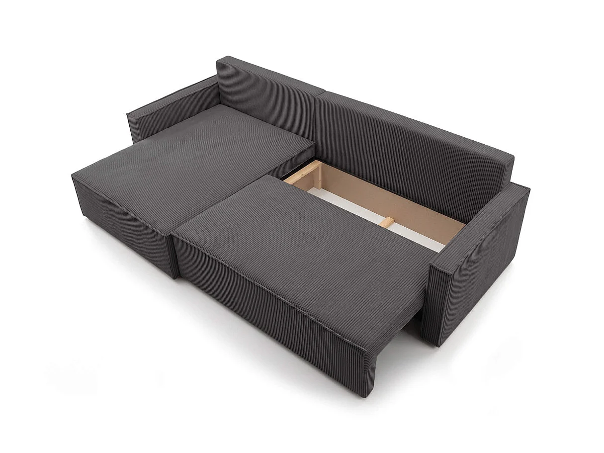 Canapé d'angle max FARAH réversible convertible 5 places avec coffre en velours côtelé - Gris anthracite