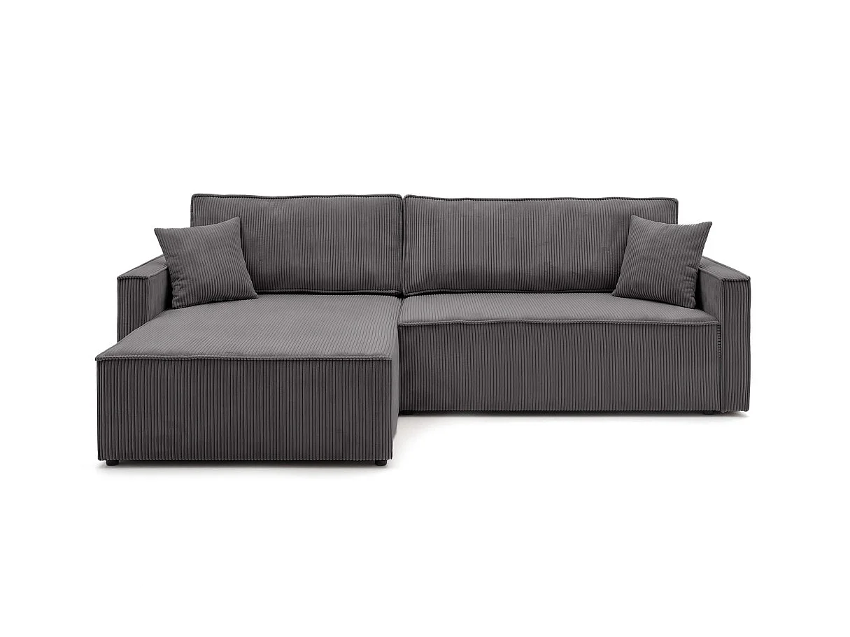 Canapé d'angle max FARAH réversible convertible 5 places avec coffre en velours côtelé - Gris anthracite