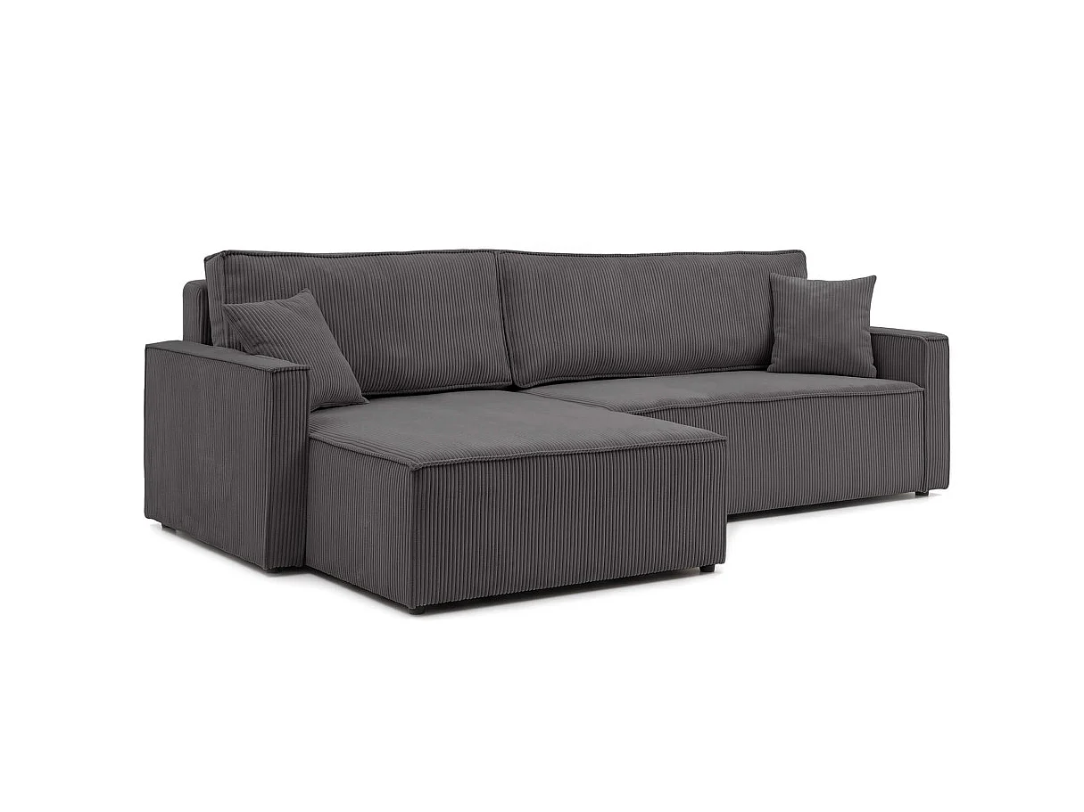 Canapé d'angle max FARAH réversible convertible 5 places avec coffre en velours côtelé - Gris anthracite