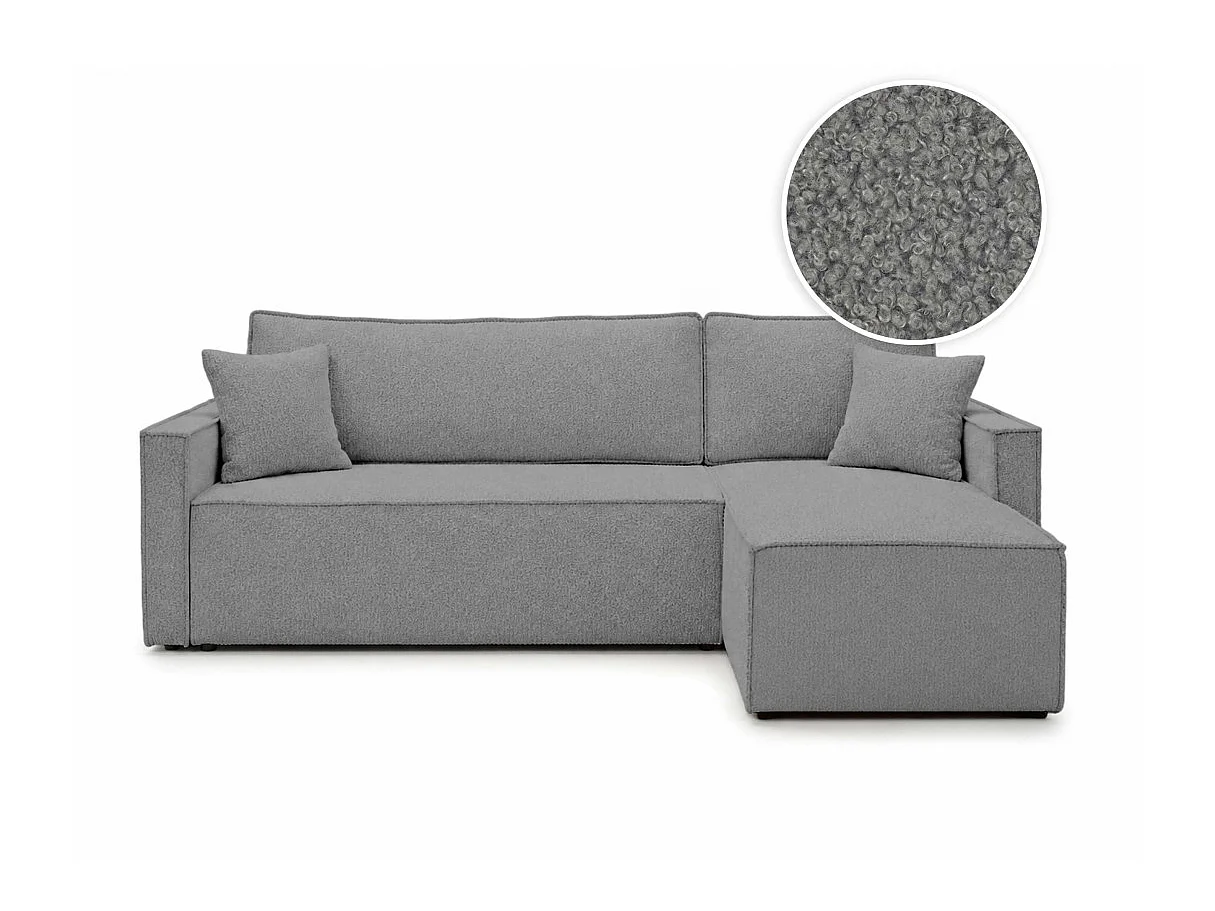 Canapé d'angle réversible convertible 4 places FARAH en tissu bouclette généreuse - Gris anthracite