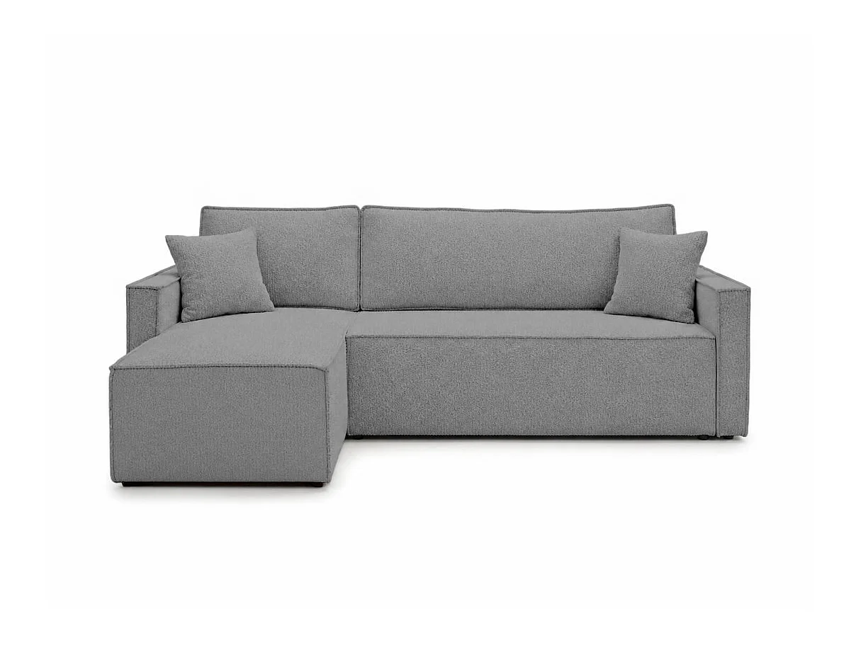 Canapé d'angle réversible convertible 4 places FARAH en tissu bouclette généreuse - Gris anthracite
