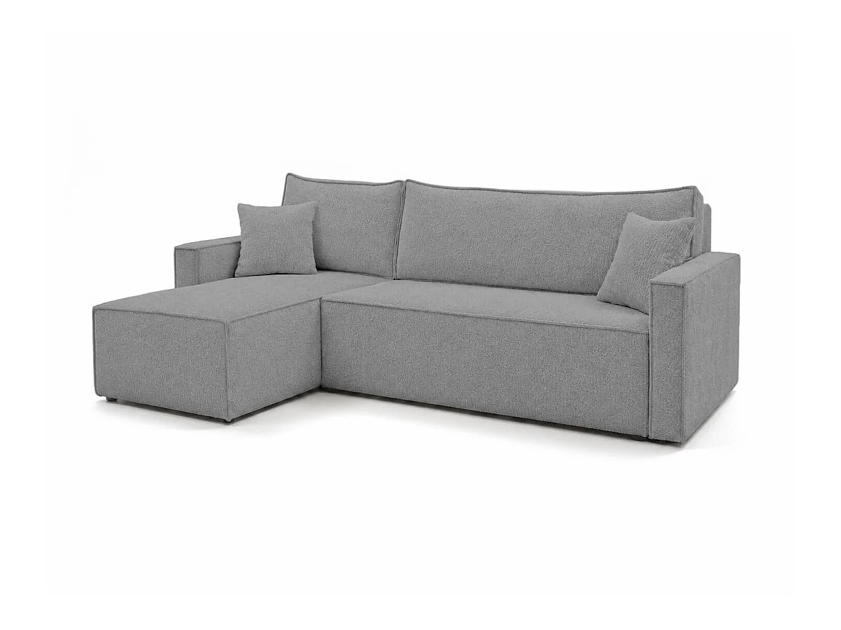 Canapé d'angle réversible convertible 4 places FARAH en tissu bouclette généreuse - Gris anthracite