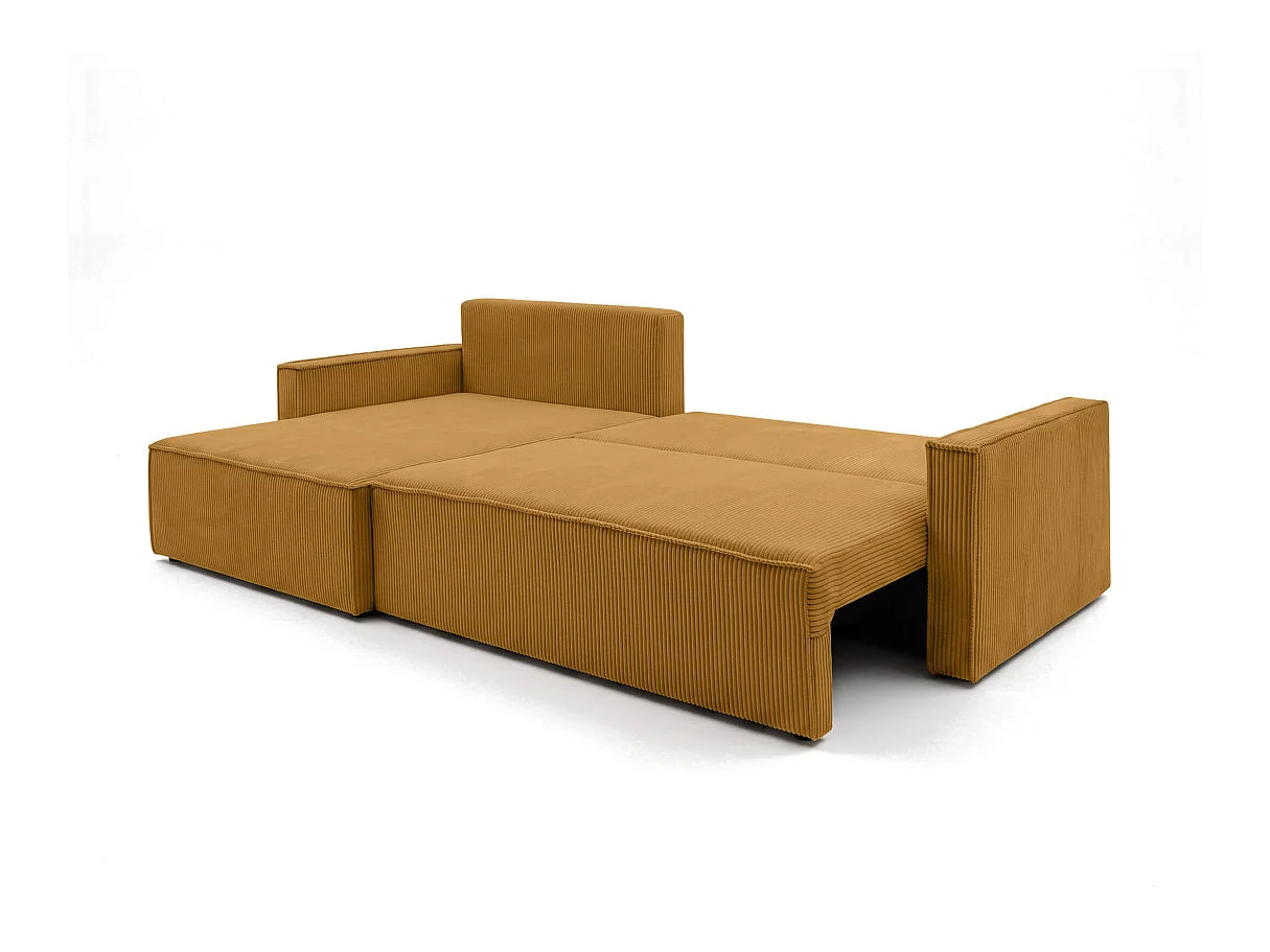 Canapé d'angle max FARAH réversible convertible 5 places avec coffre en velours côtelé - Jaune